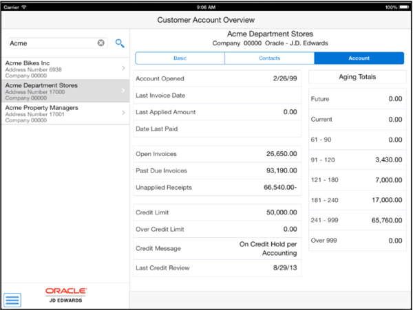 customer account overview contacto, jd edwards