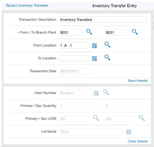 jde app mobile transferencias de inventario